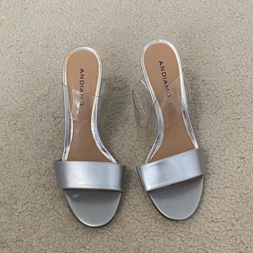 Andiamo Silver Slide Sandals with Clear Straps